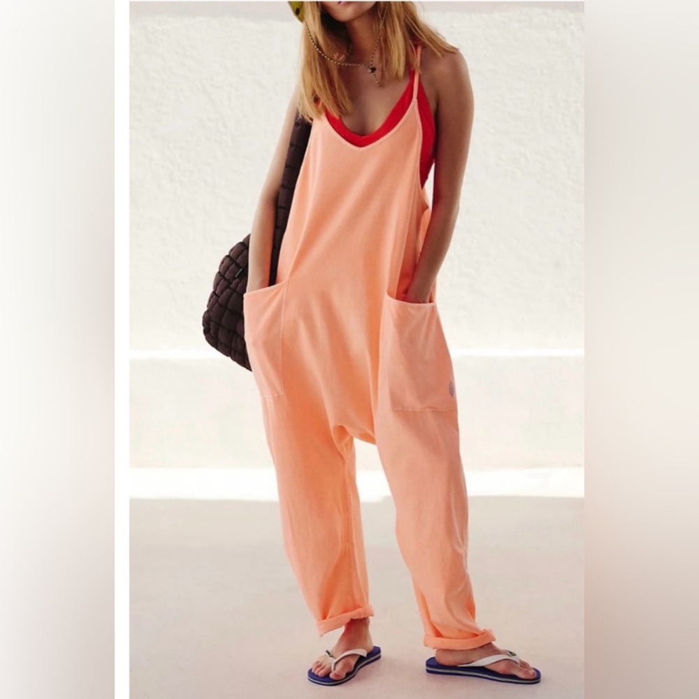 Free People/ FP Movement Hot Shot Onesie Lt Orange Pastel Peach Size Large